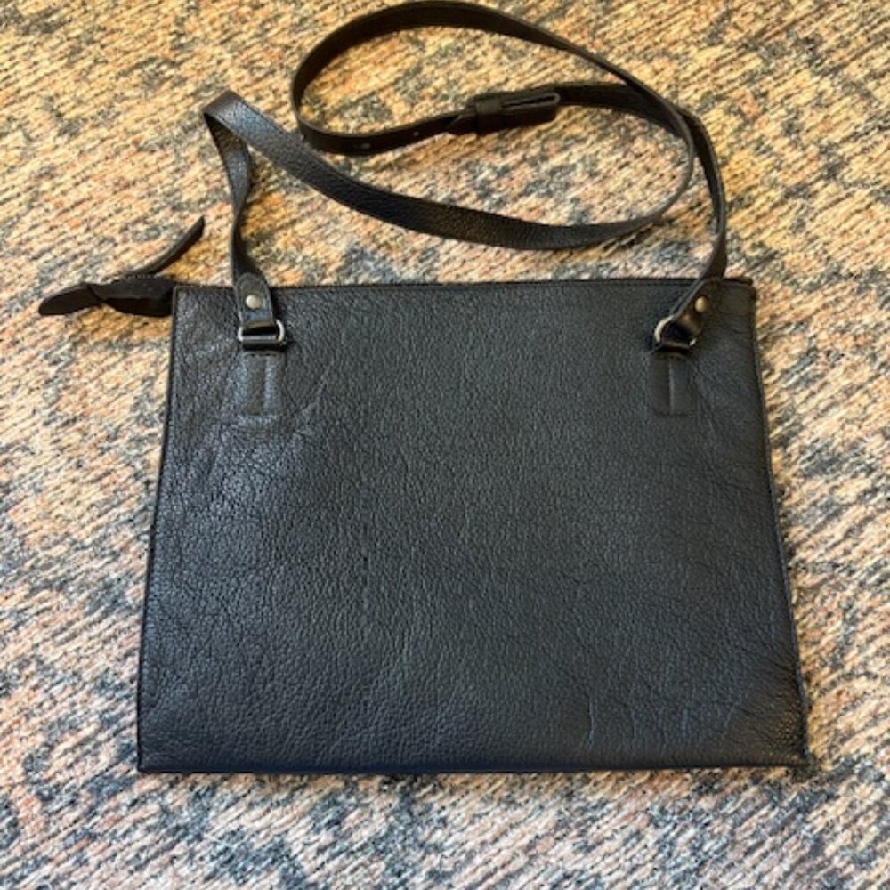 Eileen Fisher Black Leather Crossbody Bag | Minimalist | 11” x 8.5”